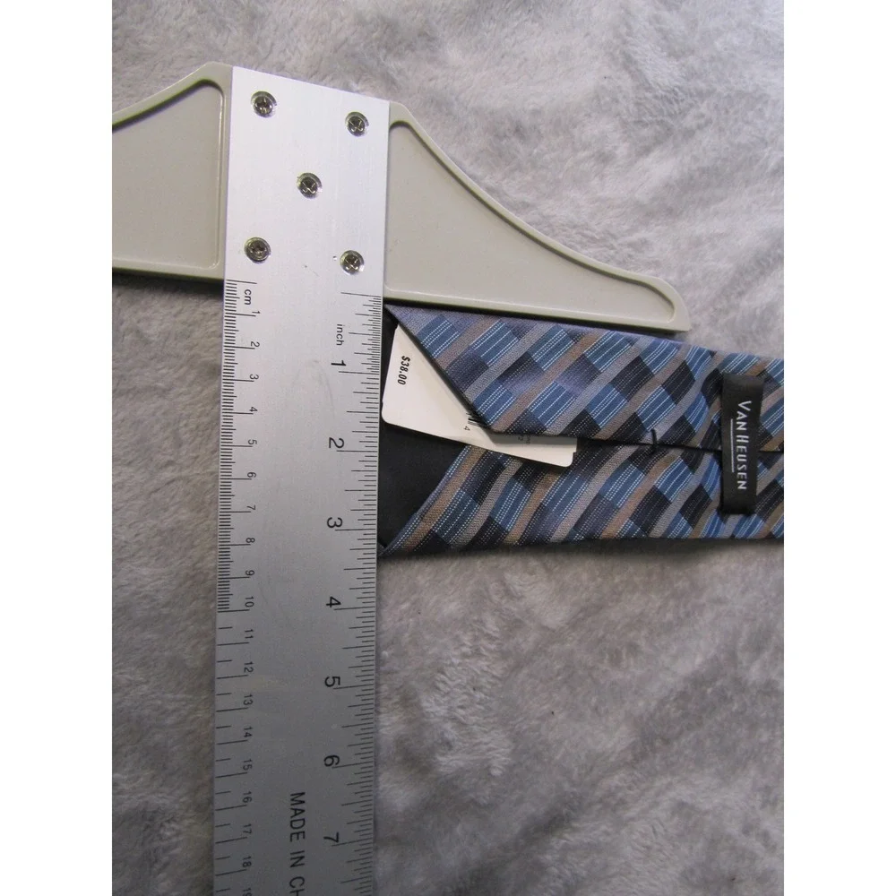 Van Heusen Mens Blue Grey Tan Diagonal Plaid‎ Stain Shield Necktie New